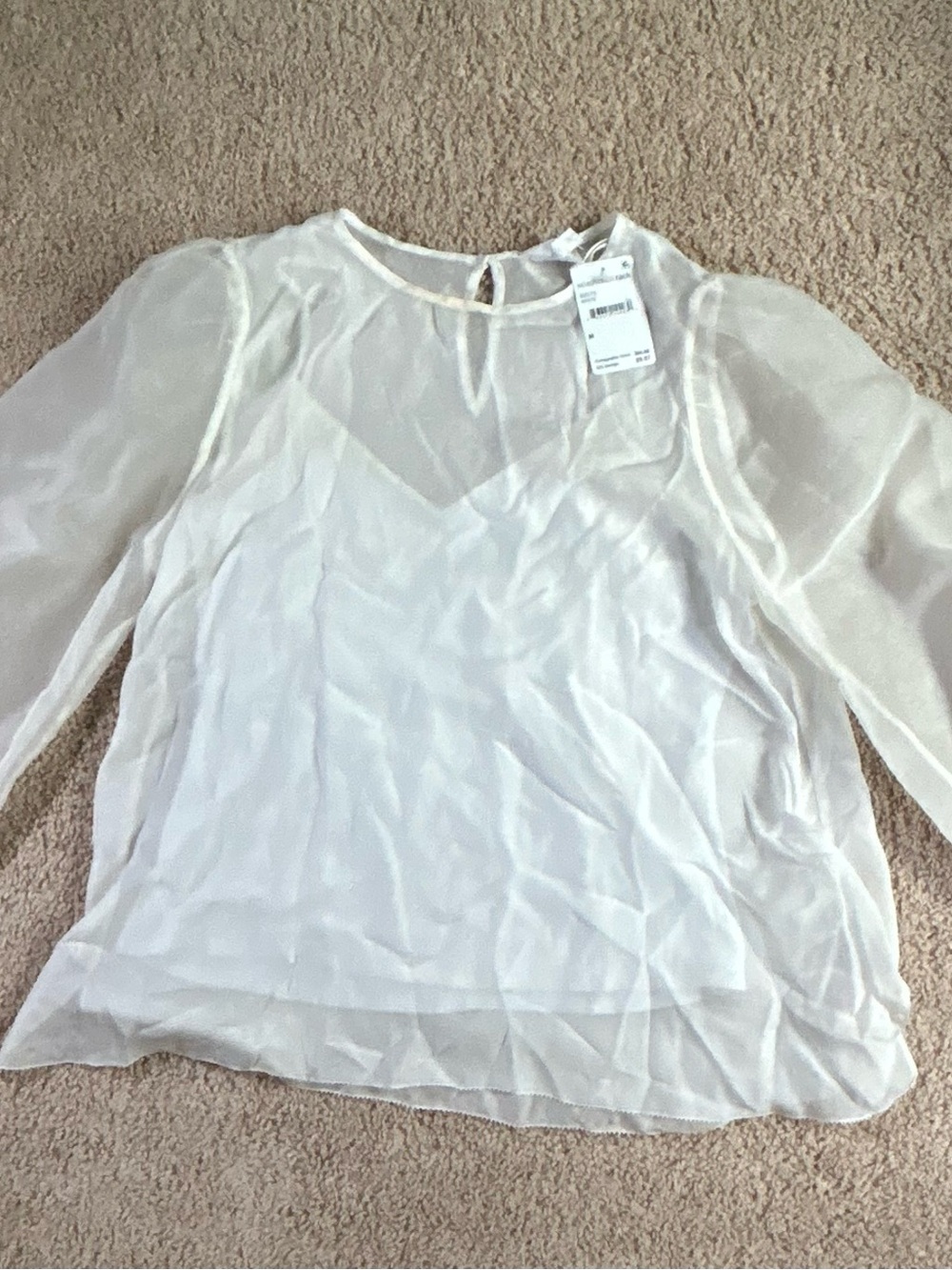 CAMI NYC Penny White Sheer Silk Organza Balloon Sleeve Blouse Size M - Flawed - Picture 4 of 8